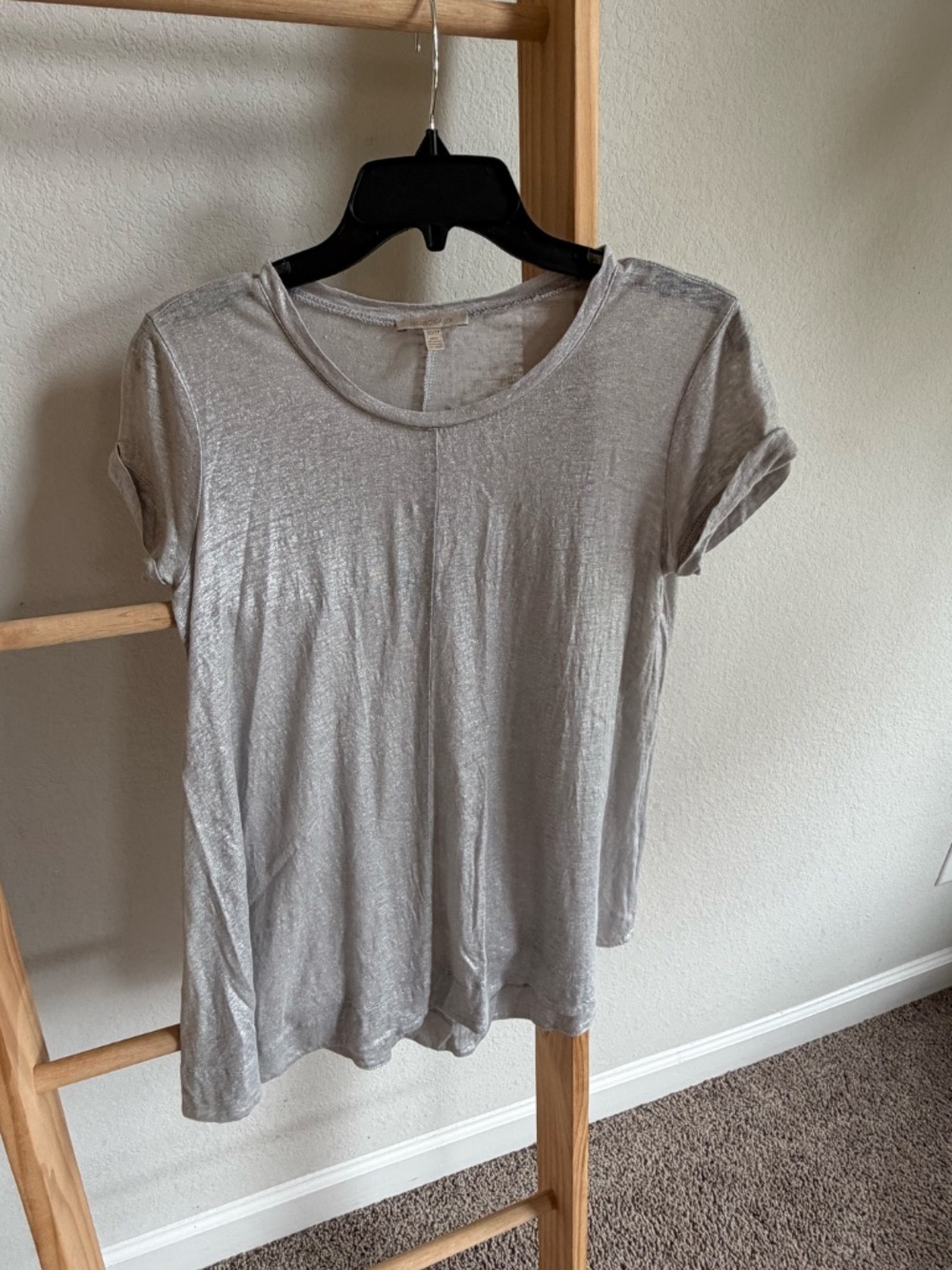 Anthropologie Bordeaux Metallic Silver Linen Swing Tee – Size XS